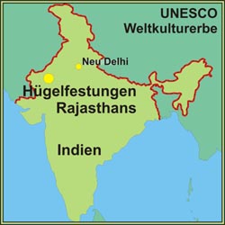 Karte der Hügelfestungen Forts von Rajasthan