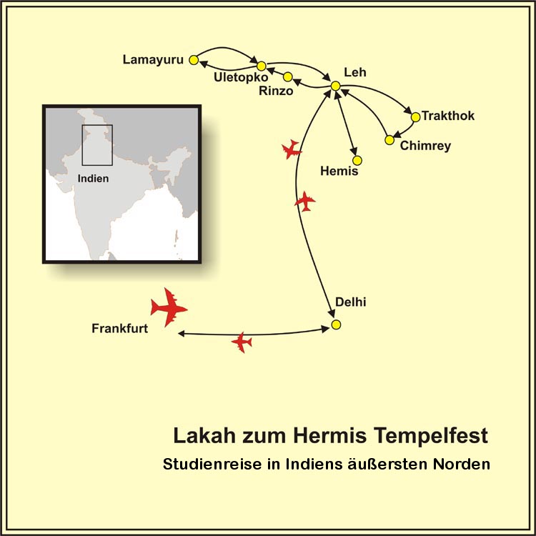Reiseroute der Studienreise Ladakh / Ladakh Reisen